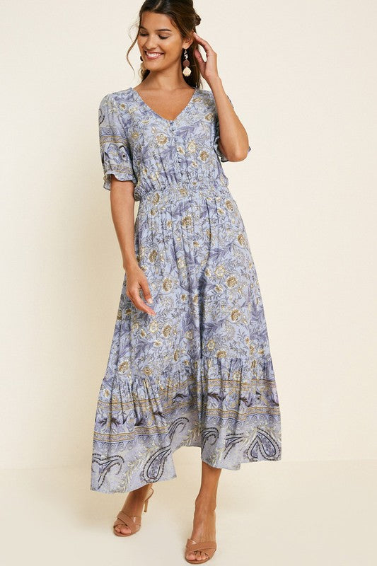 Floral Smock Waist Midi Dress