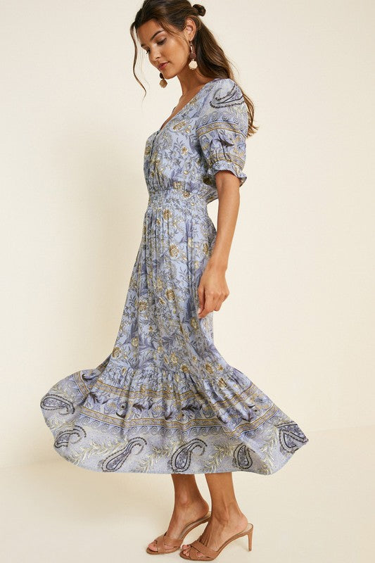 Floral Smock Waist Midi Dress