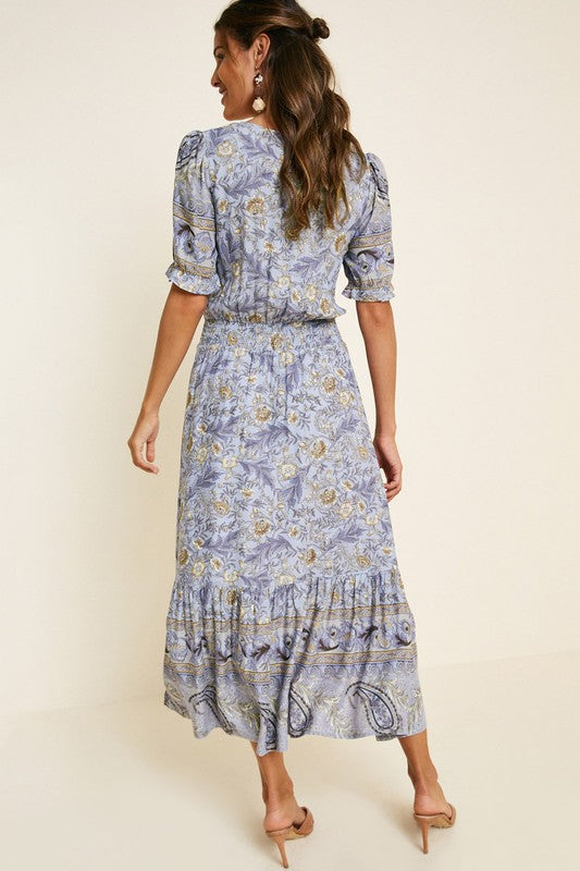 Floral Smock Waist Midi Dress