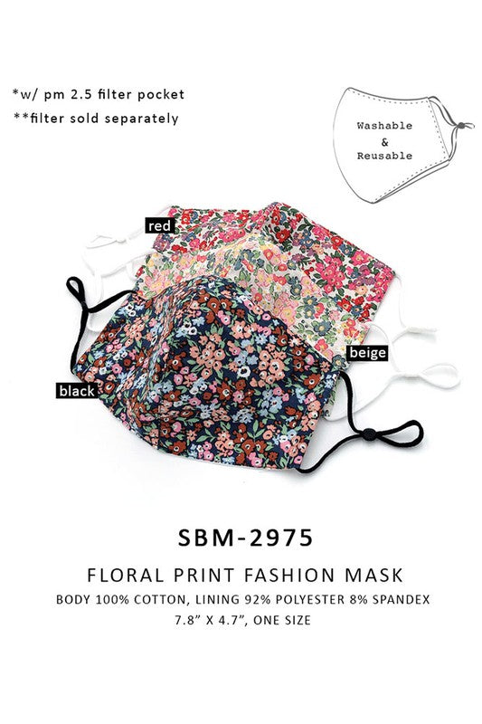 Cotton Fabric Reusable Washable Protective Face Mask Floral Fabric