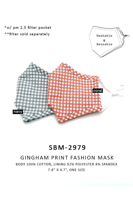 Cotton Fabric Reusable Washable Protective Face Mask Plaid Fabric Lined