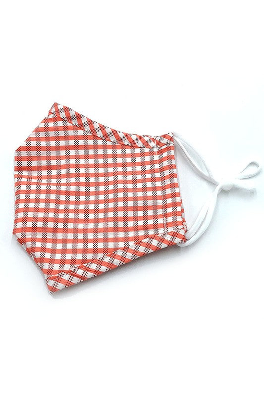 Cotton Fabric Reusable Washable Protective Face Mask Plaid Fabric Lined