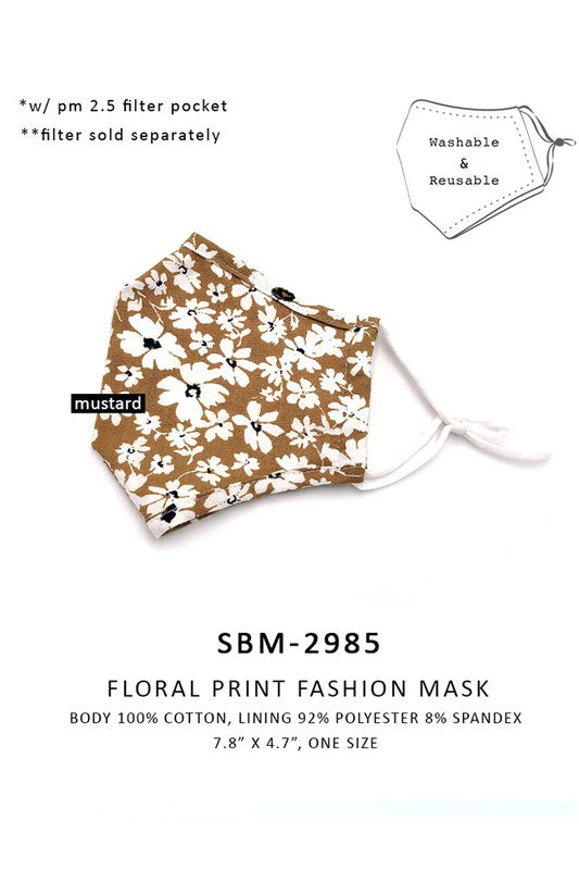 Cotton Fabric Reusable Washable Protective Face Mask Floral Fabric Lined