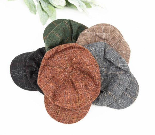 Women's Plaid Newsboy Caps Hats Polyamide Tweed One Size