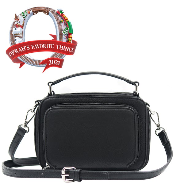 Kelsey Crossbody Handbag Black Front view Oprah's favorite things.