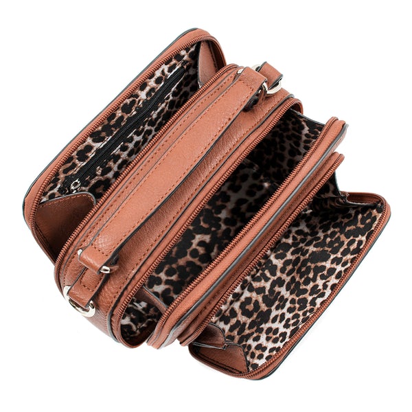 Kelsey Crossbody Handbag Camel Open view Oprah's favorite things.