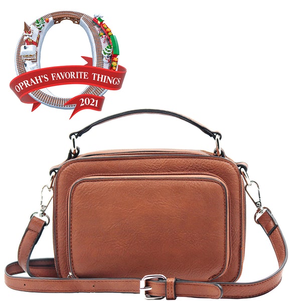 Kelsey Crossbody Handbag Camel Front view Oprah's favorite things.