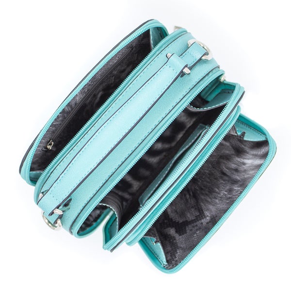 Kelsey Crossbody Handbag Teal Open view Oprah's favorite things.