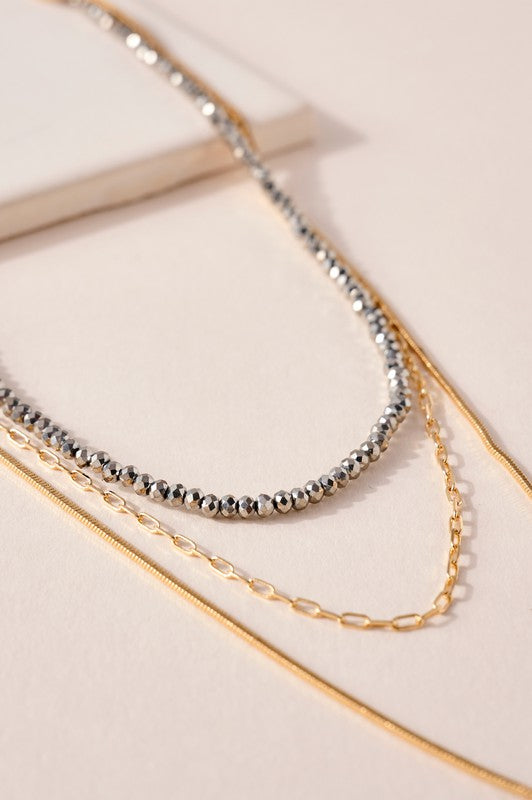 Layered Glass Bead Chain Necklace