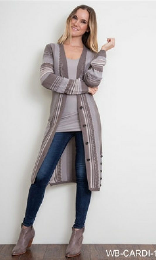 Simply Noelle Long Button Stripe Cardigan