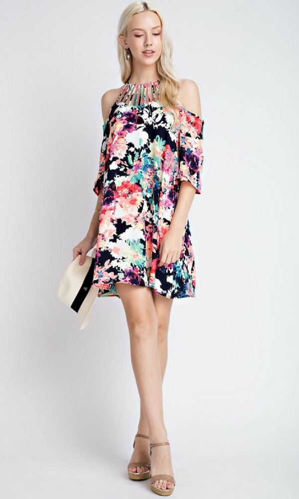 Vibrant Floral Off Shoulders Dress