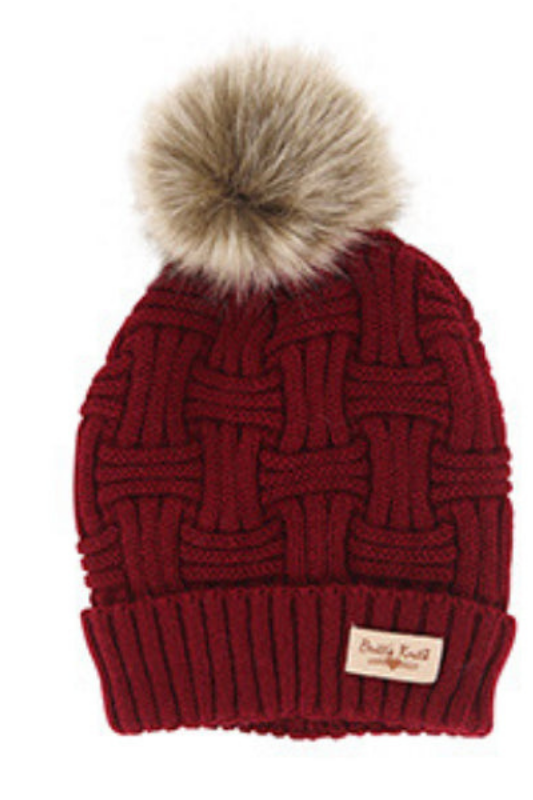 Britt's Knits Women's Unique Weave Plush Lined Knit Hat with Pom