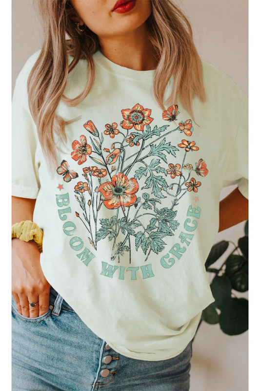 Retro Bloom With Grace Oversized Graphic Tee Shirt Top