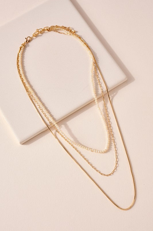 Layered Glass Bead Chain Necklace