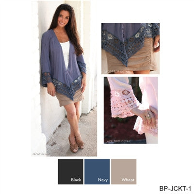 Simply Noelle Women's Relic Cover Up Jacket in Black, Navy and Wheat