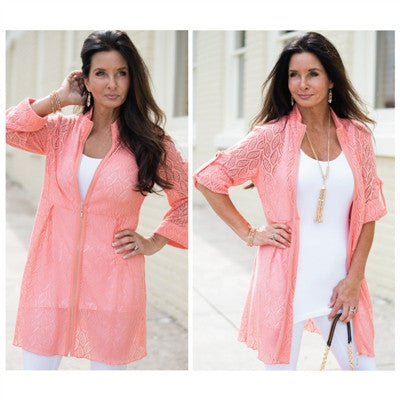 Simply Noelle Women's Leaf Weave Jacket in Coral or Melon