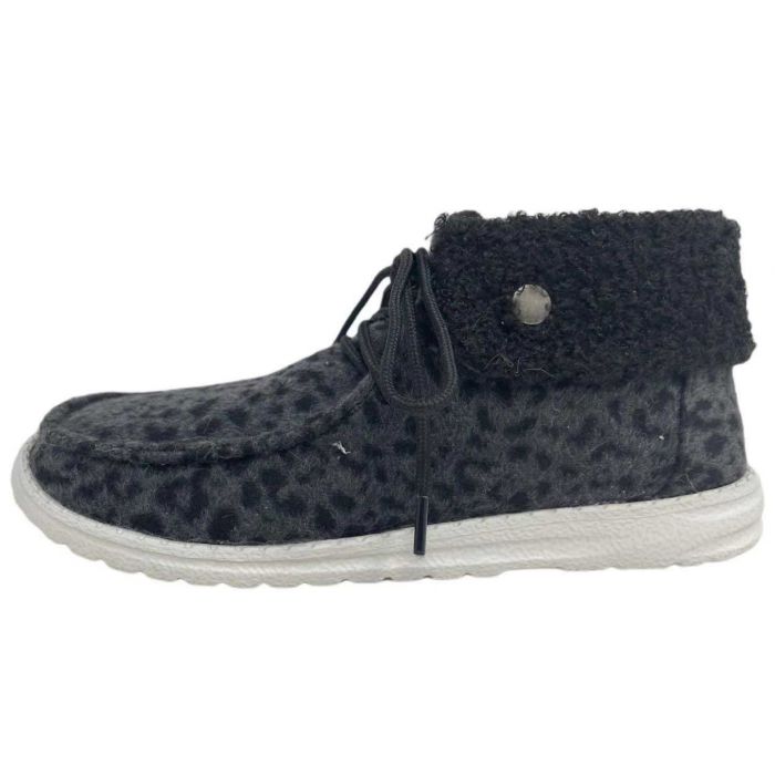 Gypsy Jazz Women’s Odion Black Leopard Design Faux fur Top Booties Size 6-11