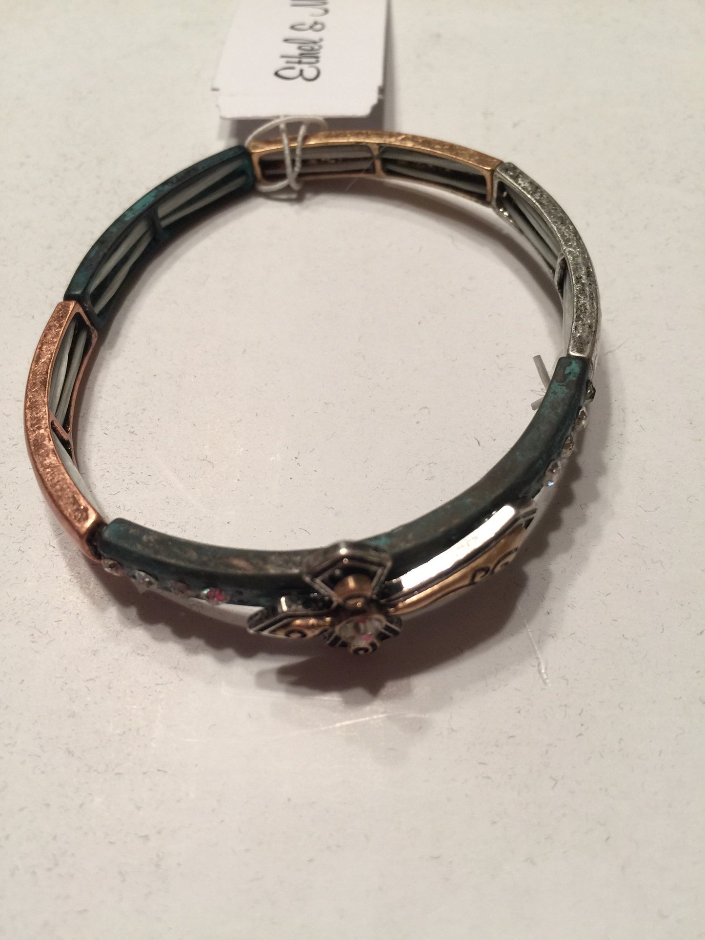 Patina Stretch Bracelet with Cross