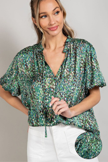 e:esome Women’s Tie Front Short Sleeve Blouse Top Polyester Size S-L