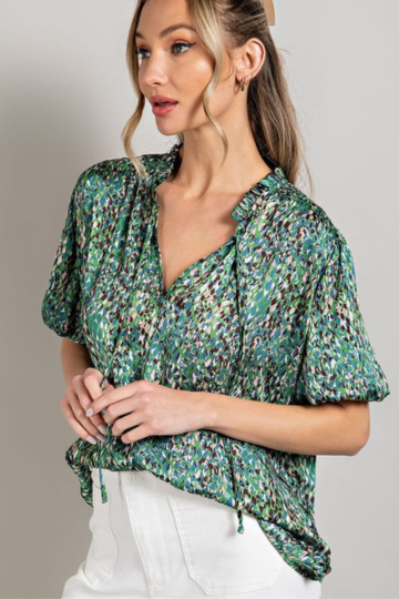 e:esome Women’s Tie Front Short Sleeve Blouse Top Polyester Size S-L