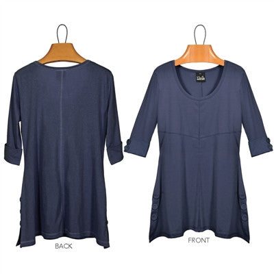 Elbow Length Ladies Knit Top w/Button By Simply Noelle