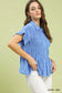 Umgee azure washed linen blend smocked shirt with ruffled short sleeves; Blueberi Boutique trendy top