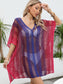 Blueberi B Women's Openwork Contrast V-Neck Cover-Up Polyester One Size