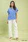 Blueberi Boutique: Umgee blue washed linen blend smocked shirt with ruffled sleeves
