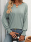 Blueberi B Women's Textured Notched Lantern Sleeve T-Shirt Polyester Spandex Size S-2XL