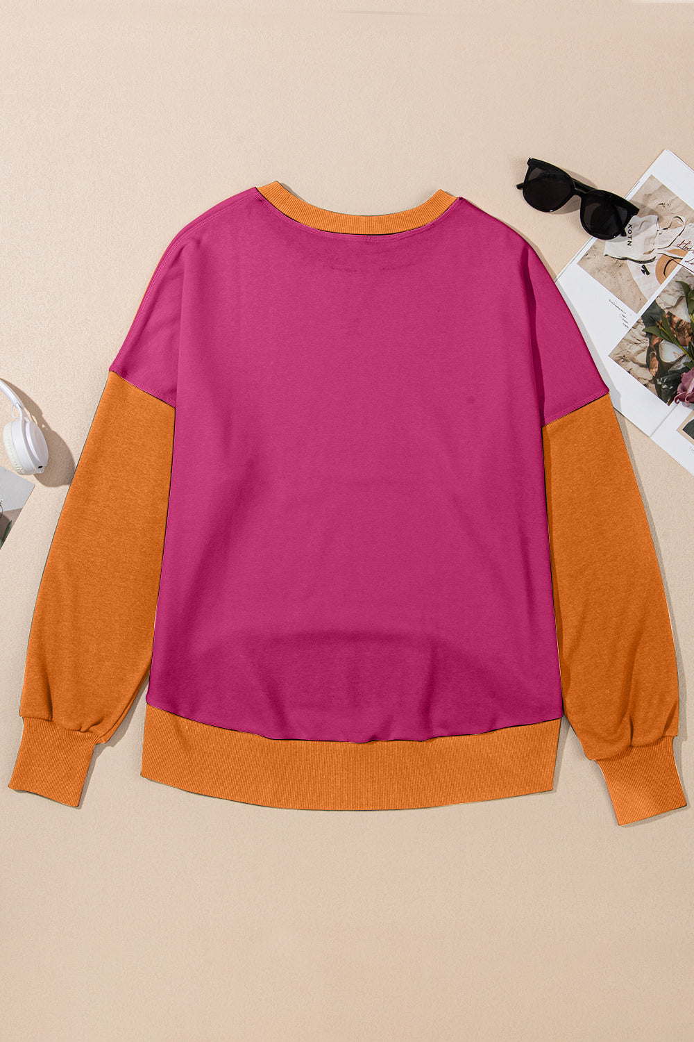 Blueberi B Women's Contrast Round Neck Long Sleeve Sweatshirt Polyester Cotton Size S-2XL