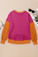 Blueberi B Women's Contrast Round Neck Long Sleeve Sweatshirt Polyester Cotton Size S-2XL