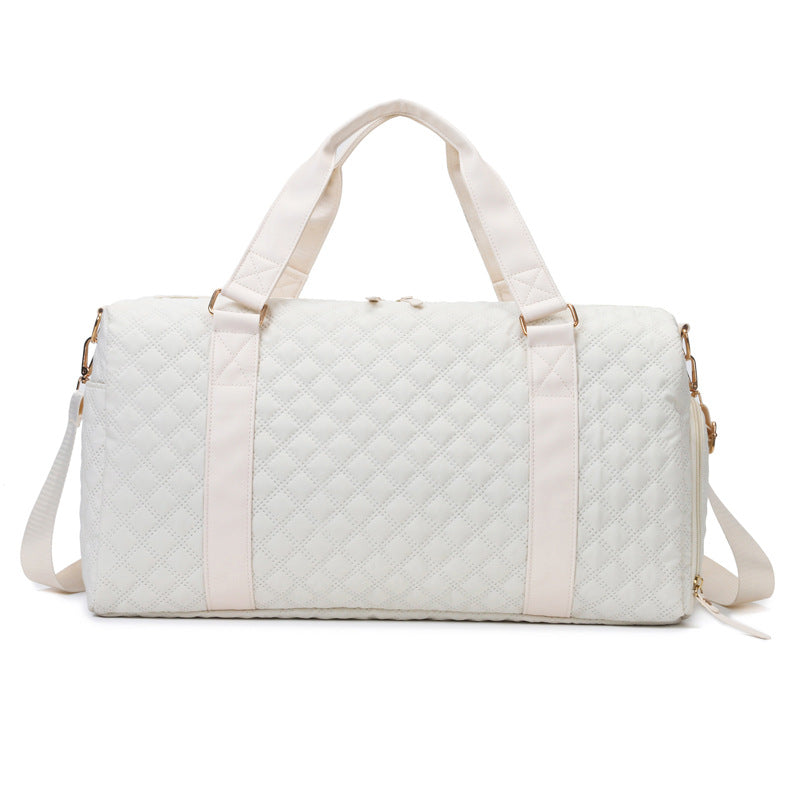 Zahra Quilted Water-Resistant Oxford Weekender Travel Bag with Shoe Compartment & Luggage Sleeve | Bisque, Black, French Blue