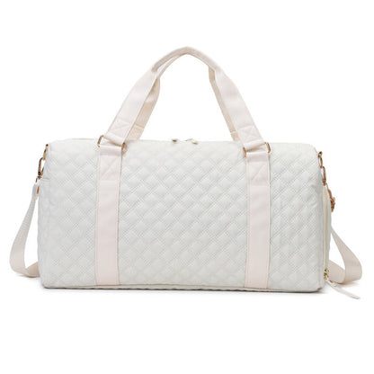Zahra Quilted Water-Resistant Oxford Weekender Travel Bag with Shoe Compartment & Luggage Sleeve | Bisque, Black, French Blue