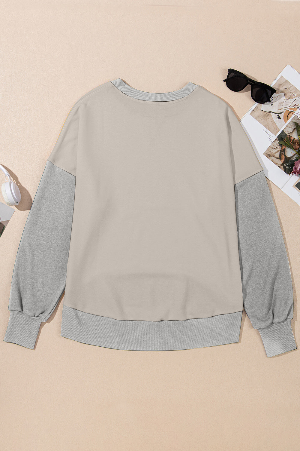 Blueberi B Women's Contrast Round Neck Long Sleeve Sweatshirt Polyester Cotton Size S-2XL