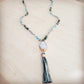 Jewelry Junkie Long Amazonite NJewelry Junkie Necklace with Genuine White Druzy Pendant & Tassel | Amazonite, Crystal & Druzy | 30"
