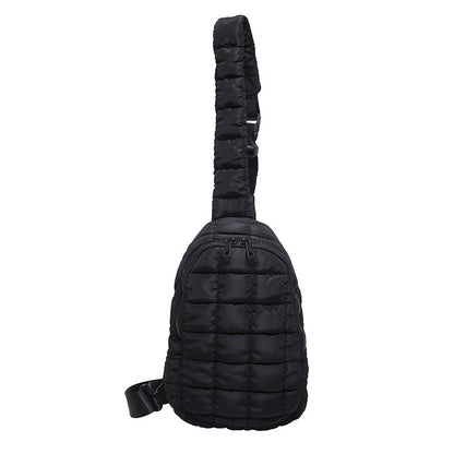 Skyler Quilted Puffer Nylon Sling Bag with Double D-Ring Clasps