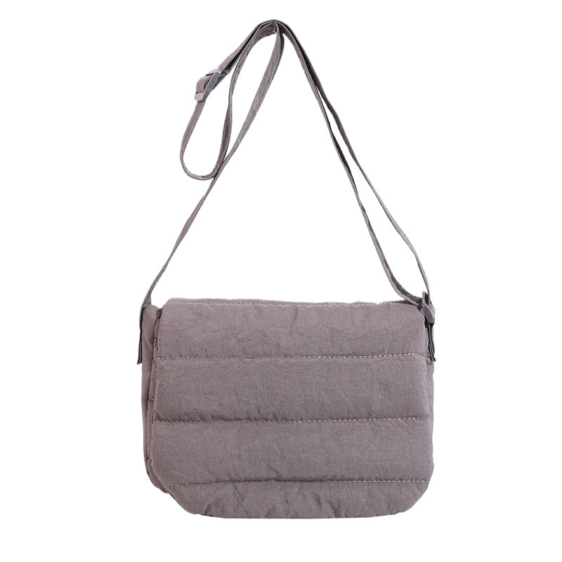 Afton Quilted Puffer Easy-Wipe Nylon Foldover Crossbody Bag with Magnetic Clasp | Almond, Black, Gray, Olive