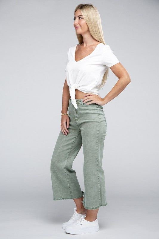 Zenana Clothing High Waist Frayed Hem Straight Pants Jeans