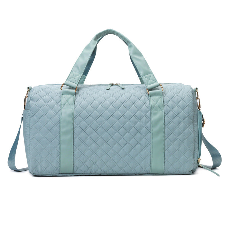 Zahra Quilted Water-Resistant Oxford Weekender Travel Bag with Shoe Compartment & Luggage Sleeve | Bisque, Black, French Blue