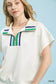 Blueberi Boutique close-up cream Umgee striped collared top with green zipper