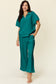 Double Take Women’s Full Size Texture Half Zip Short Sleeve Top and Pants Set Polyester Spandex Size S-3XL