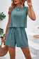 Blueberi B Women's Round Neck Top and Drawstring Shorts Set Polyester Spandex Size S-XL