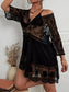 Blueberi B Women's Lace Detail Plunge Cover-Up Dress Rayon Polyester One Size