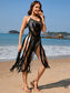 Blueberi B Women's Fringe Openwork Spaghetti Strap Swimsuit Cover-Up Acrylic Size S-XL