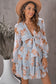 Blueberi B Women’s Floral Deep V Long Flounce Sleeve Mini Dress Polyester Spandex Size S-XL