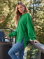 Blueberi B Women's  Slit Round Neck Long Sleeve Sweatshirt Rayon Polyester Size S-2XL