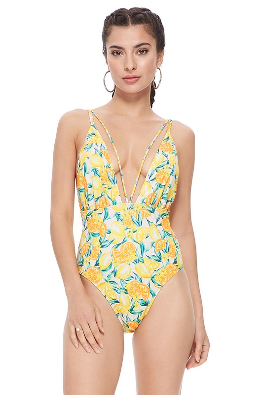 Textured Lemon Mesh One Piece Swimsuit
