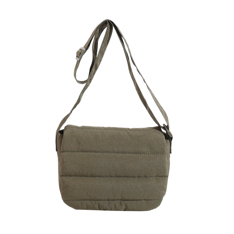 Afton Quilted Puffer Easy-Wipe Nylon Foldover Crossbody Bag with Magnetic Clasp | Almond, Black, Gray, Olive