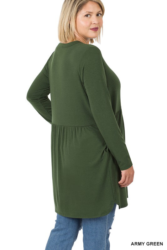 Zenana Clothing Plus Size Shirred Waist Buttoned Cardigan