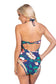 Women's Navy Floral Mesh Inserts One Piece Swimsuit Nylon Spandex Size S-L